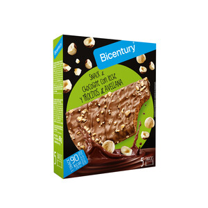 Imagen de BICENTURY Snack de chocolate con leche y trocitos de avellana BICENTURY 5 uds. c 18 g.