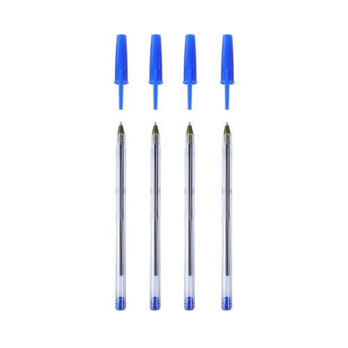 Pack 4 bolígrafos capuchón azules recargable. ALCAMPO