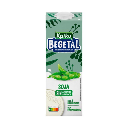 Bebida de soja de origen 100% vegetal sin azúcares añadidos KAIKU Soja vit 1 l.