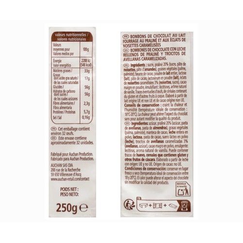 VENDOME Huevos de Pascua bombón de chocolate con leche rellenos de praliné y trocitos de avellana caramelizada 250 g.