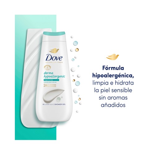 DOVE Advance care Gel hidratante hypoalergénico para baño o ducha 400 ml.