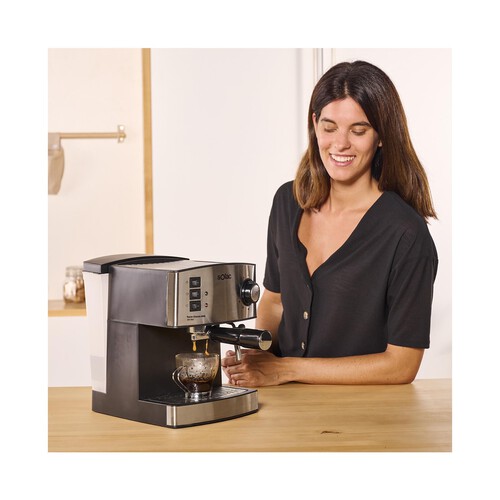Cafetera espresso SOLAC Taste Classic M80 Inox CE4483, presión 20bar, café molido o monodosis, capacidad 1,6L, vaporizador.