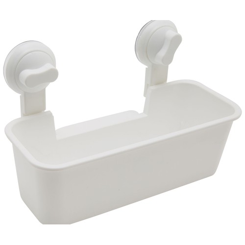 Cesta de ducha rectangular para ducha con sujeción de ventosa, en color blanco, AUCHAN.
