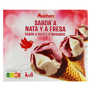 Imagen de AUCHAN Conos de helado de nata y fresa con salsa de fresa 6 x 120 ml. Producto Alcampo