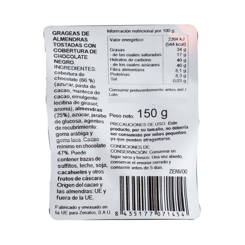 PRODUCTO ALCAMPO Collection Almendras con chocolate negro 150 g.