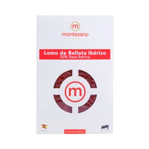 MONTE ROBLE Lomo de bellota ibérico (50% raza ibérica), cortado en lonchas MONTESANO 100 g.