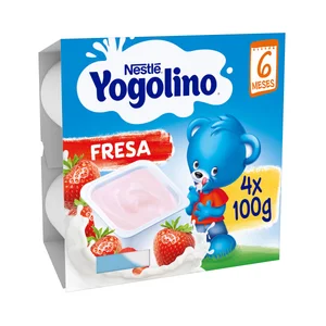 YOGOLINO de Nestlé Postre lácteo de fresa adaptado para bebés desde los 6 meses 4 x 100 g.