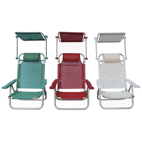 Silla de playa plegable con cojín y toldo 5 posiciones de 53x50x46cm, IMPORT.