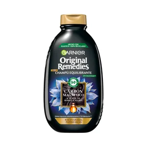 ORIGINAL REMEDIES Carbón magnético de Garnier Champú equilibrante sin siliconas, para raices grasas y puntas secas 600 ml.