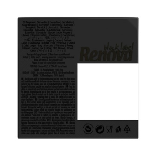 RENOVA Servilletas desechables color negro, RENOVA BLACK LABEKL 23 x 23 centímetros 30 uds.