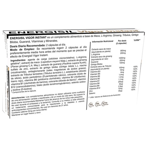ENERGISIL Complemento alimenticio que promueve el deseo y la capacidad sexual ENERGISIL Vigor instant 10 uds.