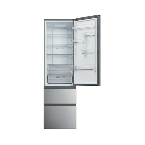 Frigorífico combi 205cm HAIER HTR3620ENMG INOX, 3 cajones, NO FROST, clasificación energética: E, H: 205cm, A: 59,5cm, F: 66,7cm, capacidad total: 414L.