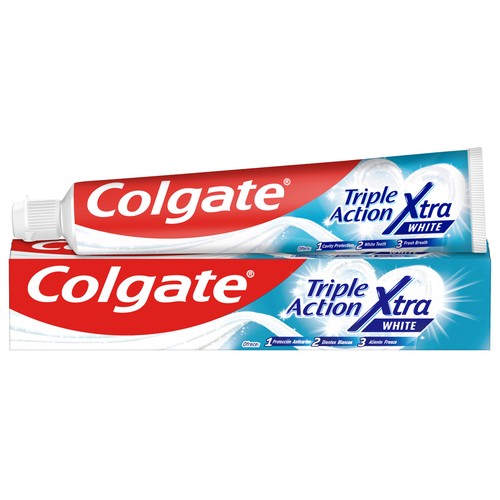 COLGATE Xtra white Pasta de dientes con flúor y triple acción (anticaries, blanqueante y aliento fresco) 75 ml.