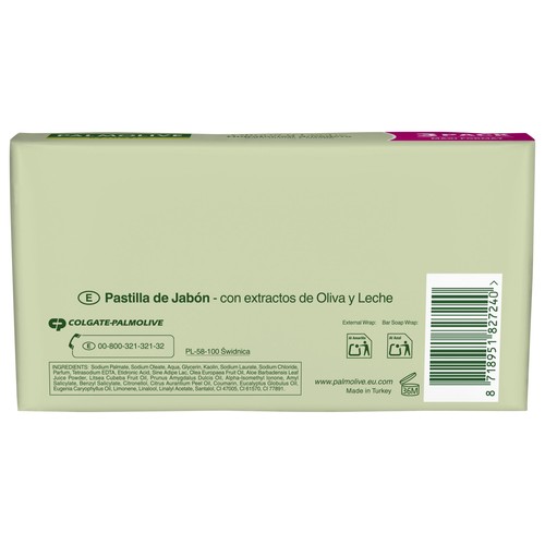 PALMOLIVE  Naturals Jabón hidratante en pastilla, enriquecido con extracto de oliva y leche 3 x 90 g.