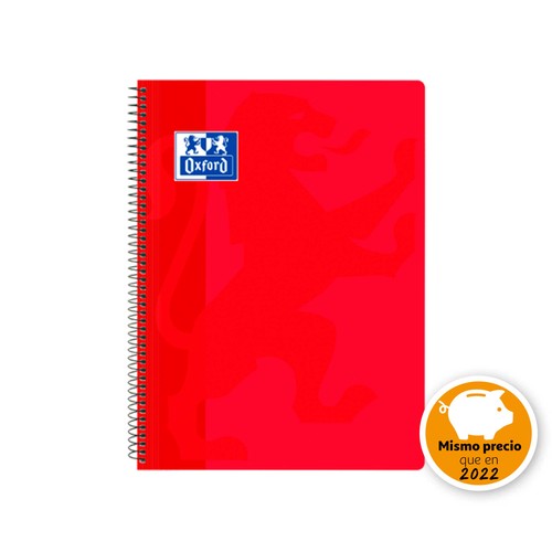 OXFORD SCHOOL CLASSIC Fº Tapa de plástico cuaderno espiral 4x4 con margen 80 Hojas ROJO, OXFORD.