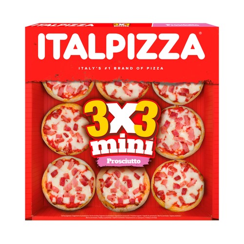 ITALPIZZA Mini pizzas congeladas de jamón cocido 9 uds.