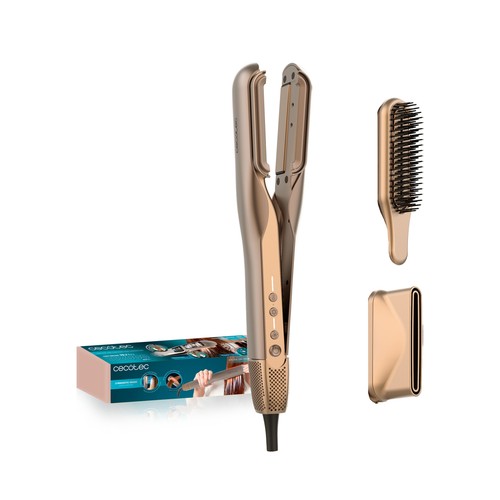 Plancha de pelo con flujo de aire CECOTEC AirLisse 2 en 1 ForceDry Duo Champagne, placas flotantes, máximo 220ºC