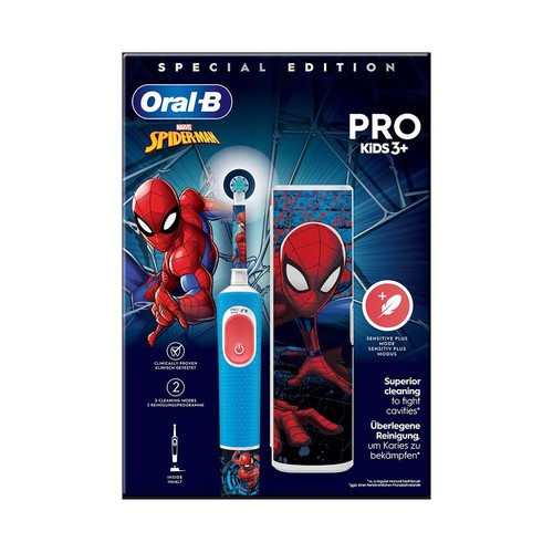 Cepillo de dientes eléctrico infantil ORAL-B Kids Spiderman, filamentos extrasuaves.
