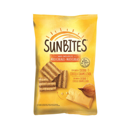 Alcampo SUNBITES Snacks ondulados multicereales con sabor queso cheddar y cebolla caramelizada 90 g