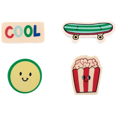 Set 4 mini gomas Retro Color. ALCAMPO