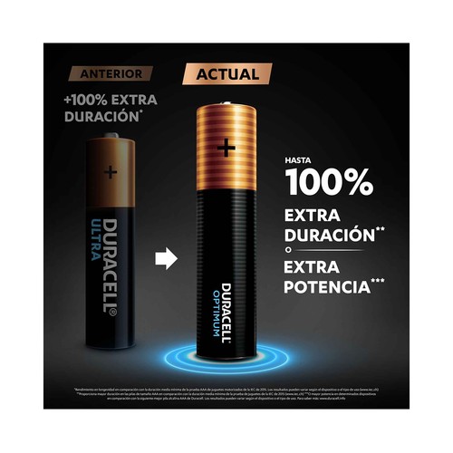 Pack de 8 pilas alcalinas AAA, LR03, 1,5V, DURACELL Optimum.