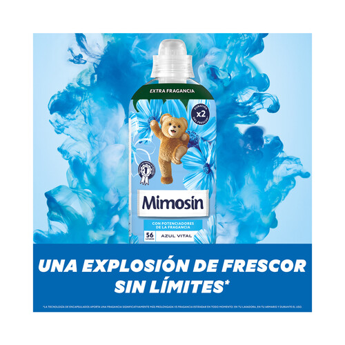 MIMOSÍN Azul vital Suavizante concentrado con potenciadores de la fragancia 1008 ml, 56 lavados.