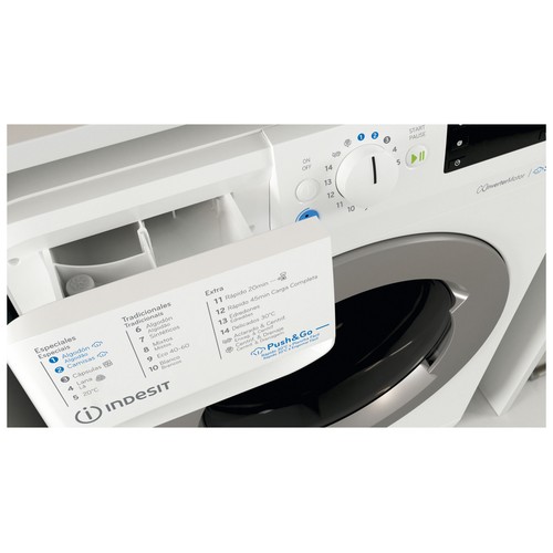 Lavadora INDESIT BWE 101496XWSVSPT capacidad de carga: 10KG, clasificación energética: A, 1400RPM, H: 85cm, A: 59,5cm, F: 60,5cm.