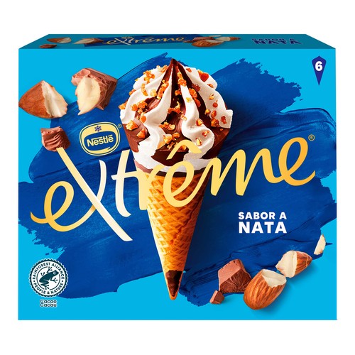 EXTRÈME de Nestlé Conos de helado de nata con almendra caramelizada y salsa de chocolate 6 x 110 ml.