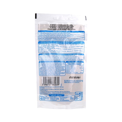 PRODUCTO ALCAMPO Snacks para gatos adultos a base de pollo ADULT 60 g.
