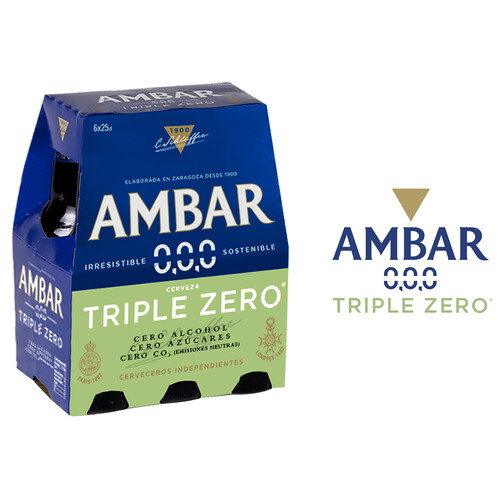 AMBAR Cerveza sin alcohol triple zero (0.0%) pack 6 uds..x 25 cl.