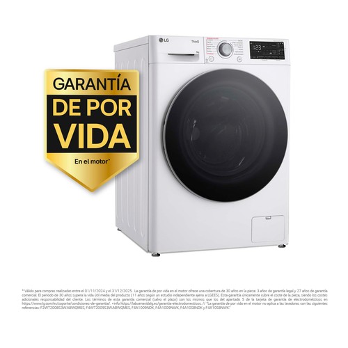 Lavadora LG F4WR5509A1W 9KG, clasificación energética: A, 1400RPM, H: 85cm, A: 60cm, F: 56,5cm.