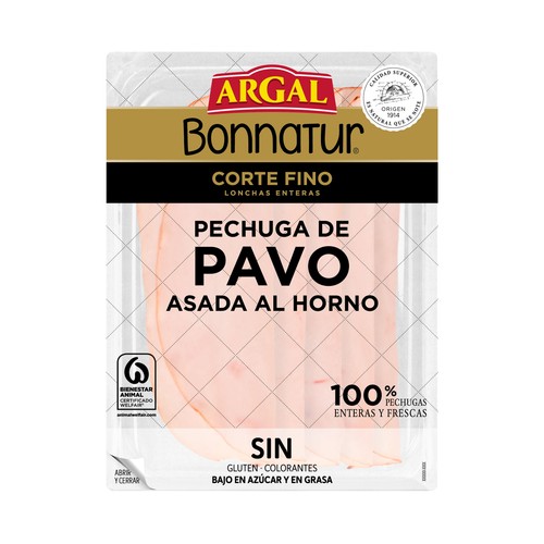 ARGAL Bonnatur Corte fino Pechuga de pavo asada, cortada en lonchas 100 g.