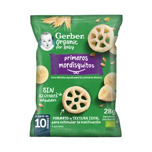 GERBER Organic Snack ecológico de cereales y plátano, a partir de 10 meses 28 g.