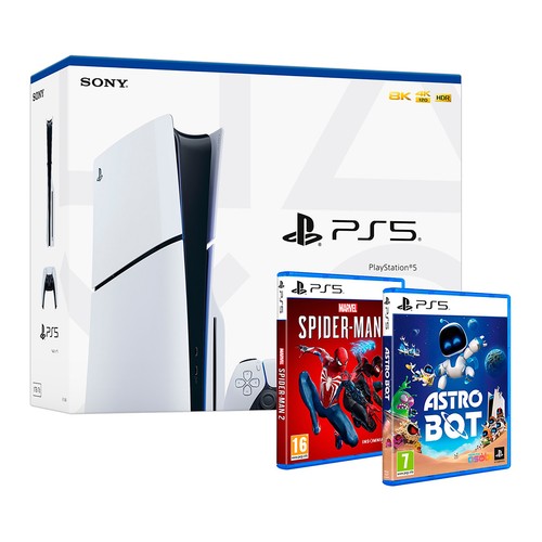 Consola PlayStation 5 Slim 1TB + Spiderman 2 + Astro Bot.