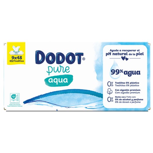 DODOT Aquapure Toallitas húmedas para bebé con un 99% de agua 9 x 48 uds.