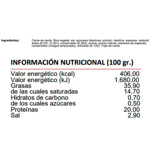 EL CONCHEL Chorizos criollos envasados al vacío Especial Barbacoa 300 g.