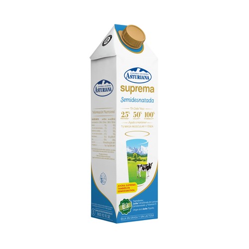 CENTRAL LECHERA ASTURIANA Leche semidesnatada de vaca, ultrafiltrada y sin lactosa Suprema 1 l.