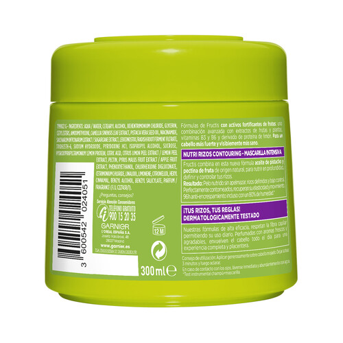 FRUCTIS Mascarilla capliar fortificante para cabello rizado u ondulado FRUCTIS Hidra rizo de Garnier 300 ml.