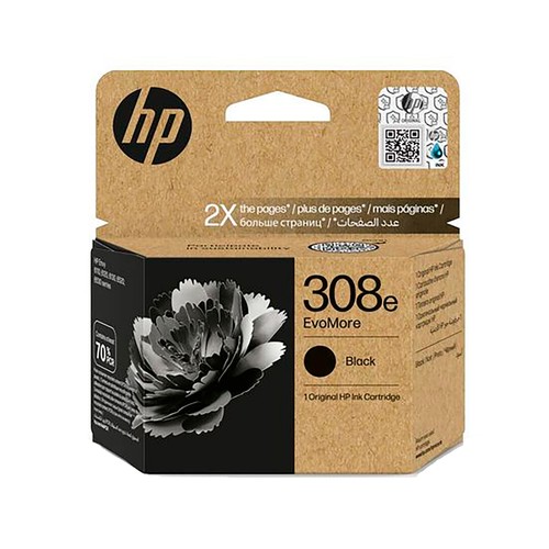 Cartucho de tinta HP original Evomore 308e Negra.