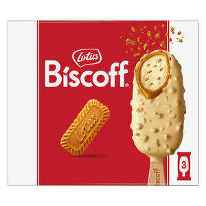 Imagen de LOTUS Biscoff Bombón helado de galleta caramelizada recubierto de chocolate blanco 3 x 90 ml.
