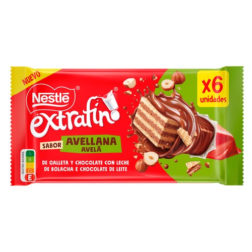 NESTLÉ Barritas de chocolate y avellana extrafino 6 x 18 gr.