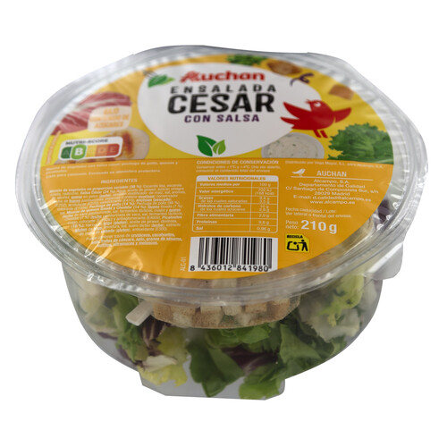 AUCHAN Ensalada César (salsa, pechuga de pollo, picatostes y queso) 210 g. Producto Alcampo