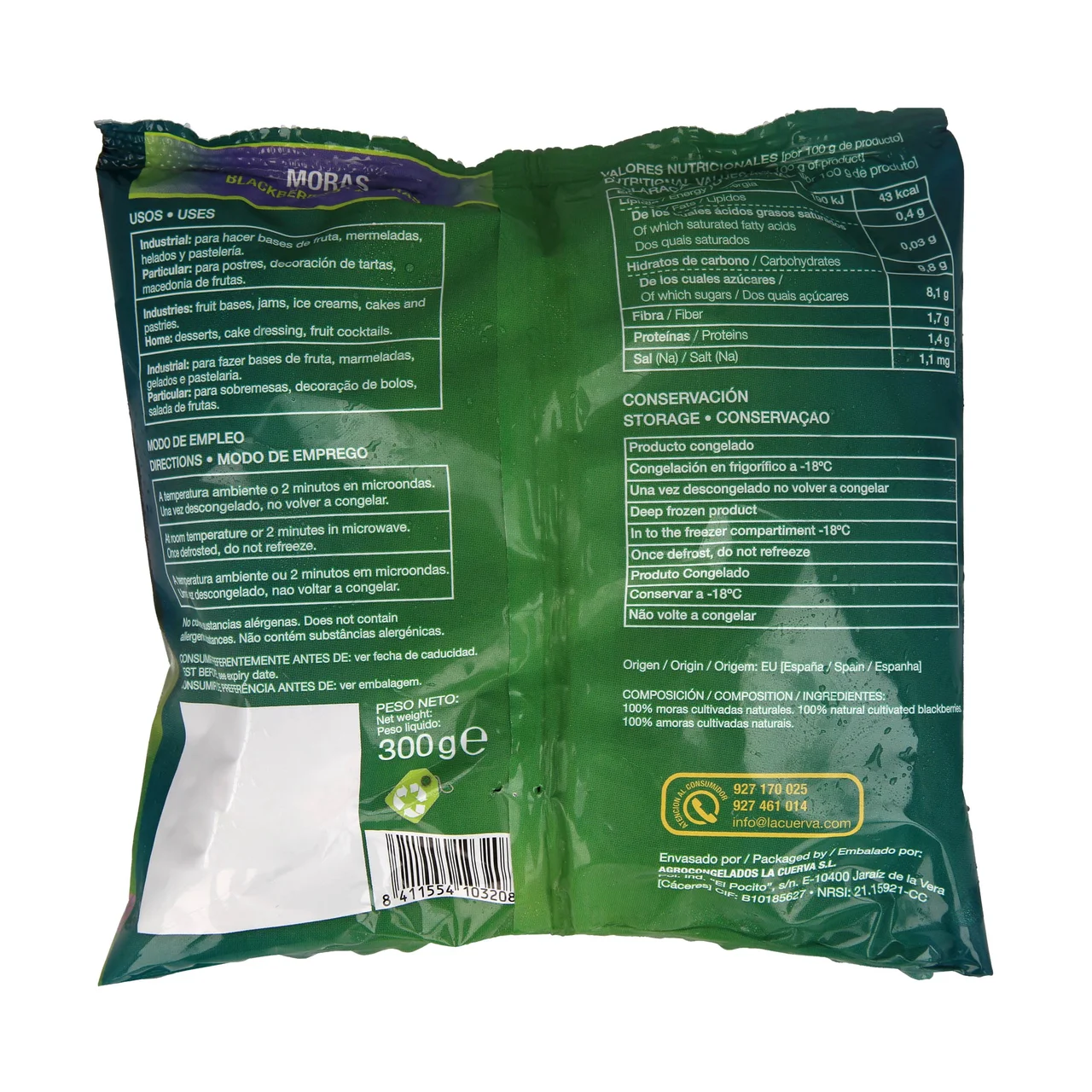 LA CUERVA Moras 100% naturales, sin conservantes ni colorantes LA CUERVA 300 g.