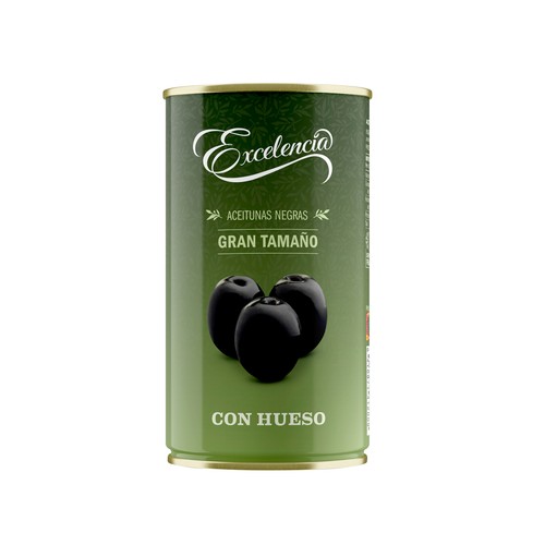 EXCELENCIA Aceitunas negras con hueso lata de 200 g.