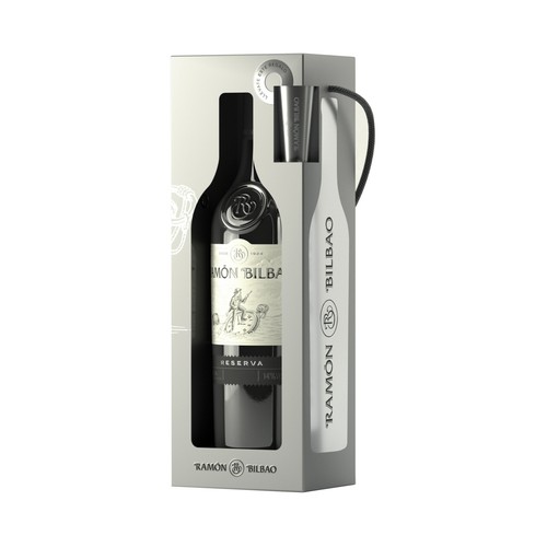 RAMÓN BILBAO Estuche con botella de vino tinto reserva con D.O. Ca. Rioja.