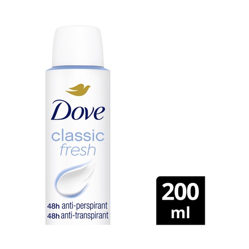 DOVE Classic fresh Desodorante en spray unisex antitranspirante hasta 48 horas 200 ml.