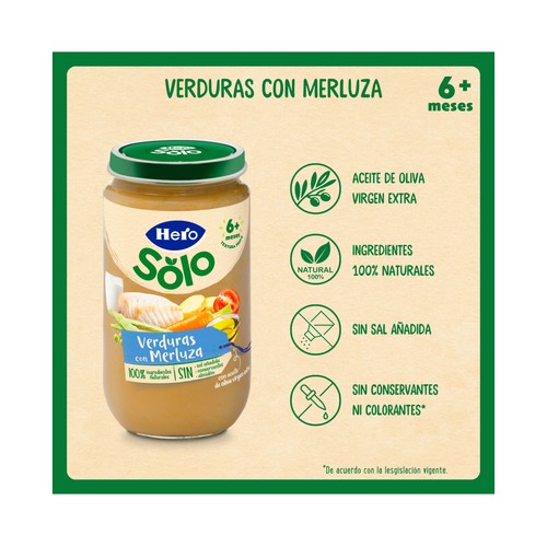 HERO Solo Tarrito de verduras con merluza (textura suave), a partir de 6 meses 235 g.