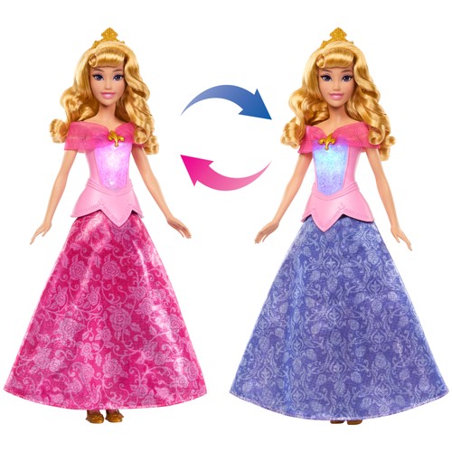 DISNEY Princesa Aurora, vestido cambia de rosa a azul, MATTEL