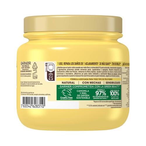 ORIGINAL REMEDIES Sun-kissed de Garnier Mascarilla capilar reparadora, para pelo rubio o con mechas 340 ml.
