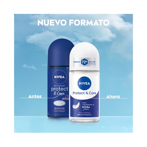 NIVEA Protege & cuida Desodorante roll on para mujer antitranspirante hasta 72 horas 50 ml.